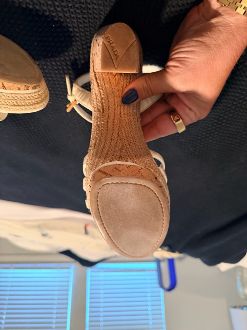 Prada Cream Patent Cork Jute Espadrille Wedges 40 - Picture 4 of 6